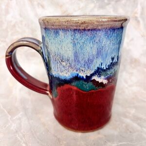 Handcrafted Studio Pottery Mug with Multicolor Glaze Artist Signed